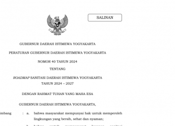 Peraturan Gubernur DIY Nomor 40 Tahun 2024 tentang Roadmap Sanitasi Daerah Istimewa Yogyakarta Tahun 2024-2027