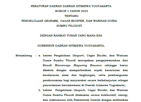 Perda DIY Nomor 1 Tahun 2025